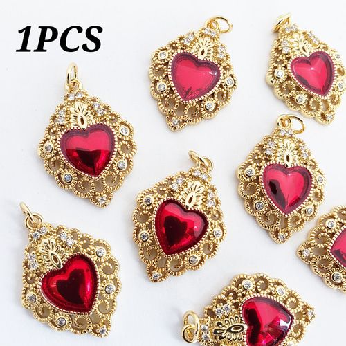 1個 ハート 透かし 18KGP 本金メッキ キュービックジルコニア パーツ