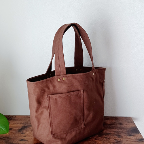 帆布8号 ポケットいっぱいトートバッグ ブラウン トートバッグ Monsuke