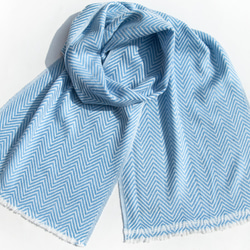 喀什米爾Cashmere/針織圍巾/純羊毛圍巾/羊毛披巾-厚款藍色 條紋風美麗諾 聖誕節交換禮物 好友生日禮物 母親節 第2張的照片