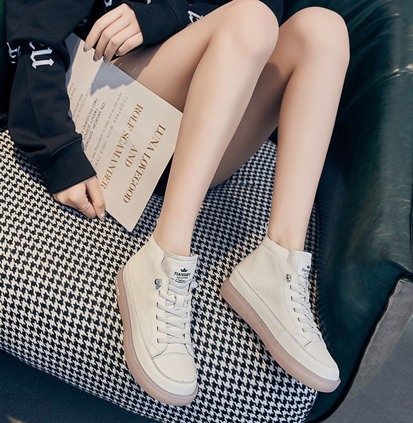 秋冬の新しい女性靴真皮牛皮牛筋ゼリー底の白い靴 2カラー  W110 4枚目の画像