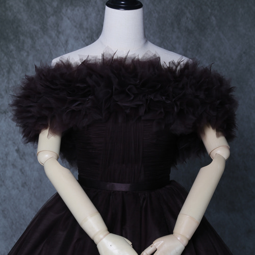 送料無料！ 人気上昇！カラードレス 取り外しオフショルダー コーヒー  