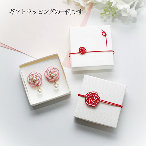 水引ピアスorイヤリング*梅結び*二重の梅の花*鴇色【受注製作】 ピアス 