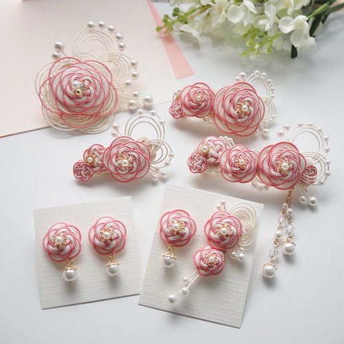 水引ピアスorイヤリング*梅結び*二重の梅の花*鴇色【受注製作】 ピアス