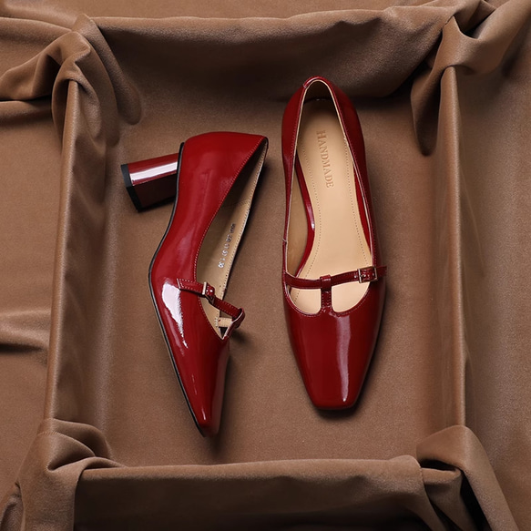 tストラップシューズ パンプス ヒール 就活 冠婚葬祭 フォーマル 赤 黒