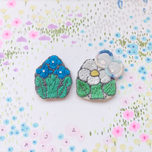 お花のハンドメイド2点 選べる✿刺繍のお花アクセサリー Cセット ヘアゴム kazenoko-ya 通販