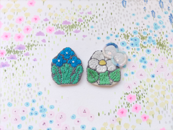 お花のハンドメイド2点 選べる✿刺繍のお花アクセサリー Cセット ヘアゴム kazenoko-ya 通販