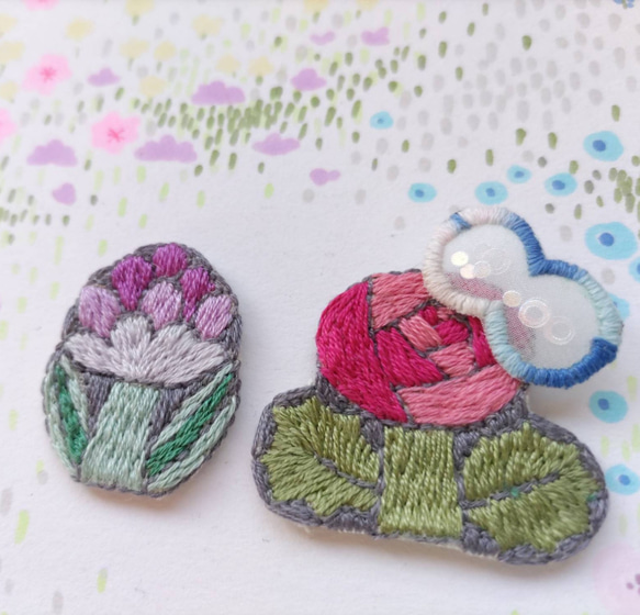 選べる✿刺繍のお花アクセサリー　Eセット 2枚目の画像