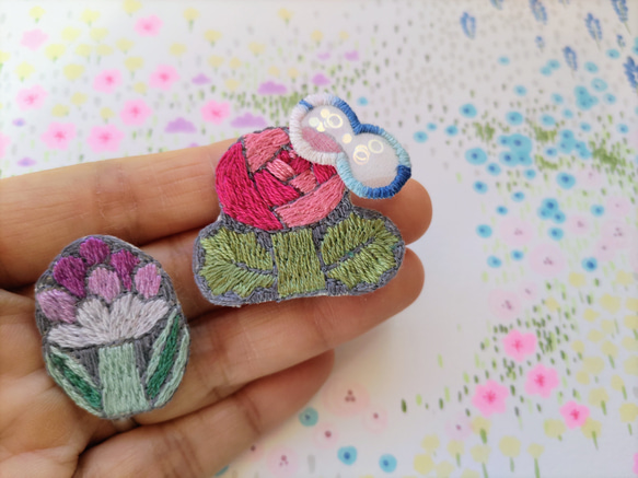 選べる✿刺繍のお花アクセサリー　Eセット 3枚目の画像