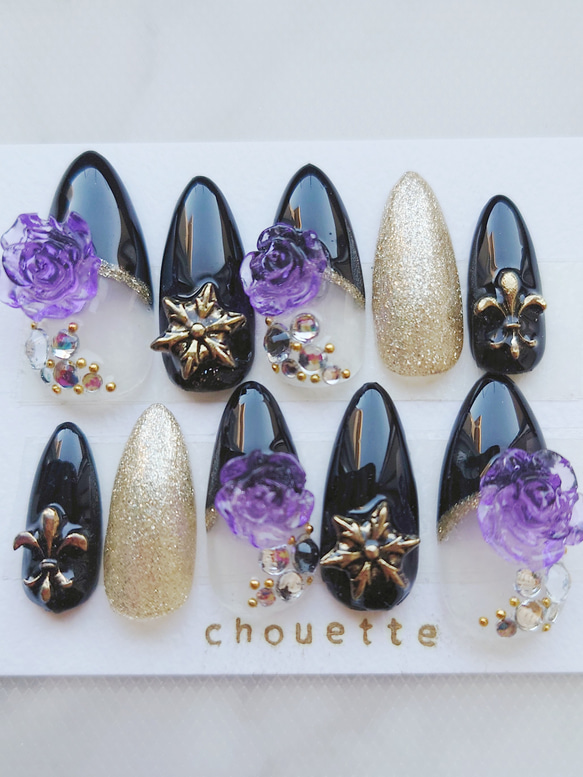 【sample】オーダーネイルチップ 推し活 付け爪 つけ爪 紫 薔薇 バラ sample】オーダーネイルチップ 推し活 付け爪 つけ爪 紫 薔薇 バラ