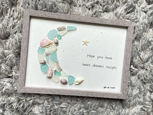 シーグラス ムーンNo.6 三日月 シーグラスアート インテリア雑貨