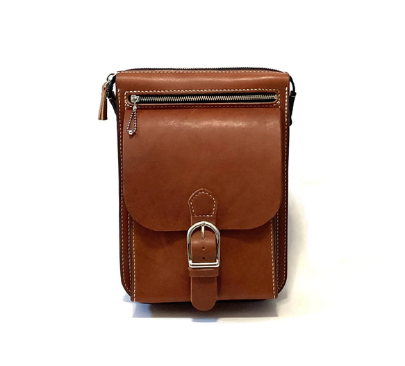 栃木レザー総手縫い 大容量縦型ウエストバッグ 外縫い Vertical Fanny