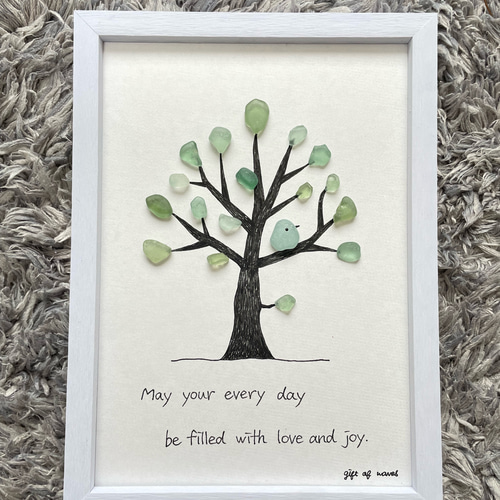 シーグラス ツリー 木に止まる鳥 シーグラスアート インテリア