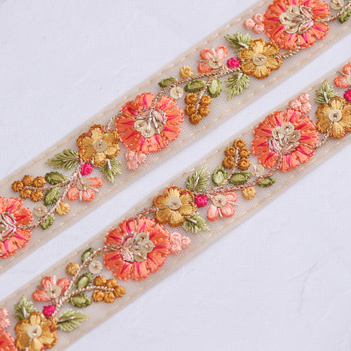 インド刺繍リボン No.14【オレンジ】 インド刺繍/刺繍リボン/刺繍