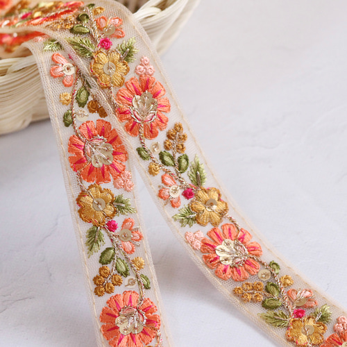 インド刺繍リボン No.14【オレンジ】 インド刺繍/刺繍リボン インド刺繍リボン No.14【オレンジ】 インド刺繍/刺繍リボン