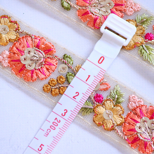 インド刺繍リボン No.14【オレンジ】 インド刺繍/刺繍リボン/刺繍 