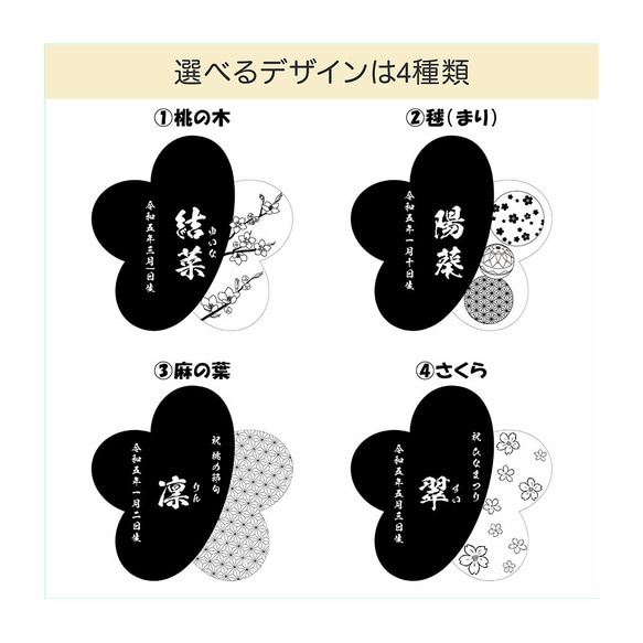 【選べるデザイン・書体】桃の節句 ひなまつり 命名札 初節句 アクリル 名前札 命名書 桜 まり 桃 麻の葉 2枚目の画像