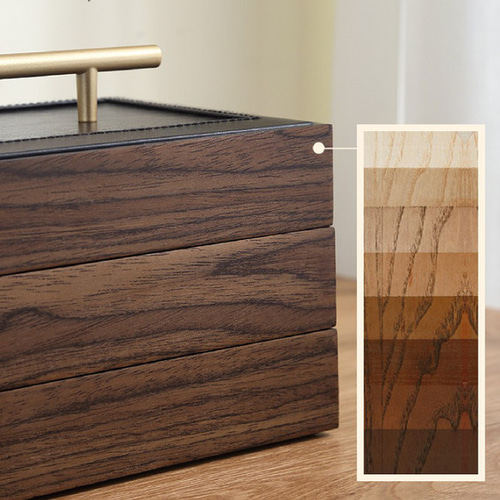 木造のアクセサリーケース 取っ手付き ジュエリー収納 木製小物入れ 三