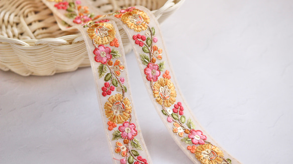 インド刺繍リボン専用 インド刺繍リボン No.14【イエロー】 インド刺繍/刺繍リボン