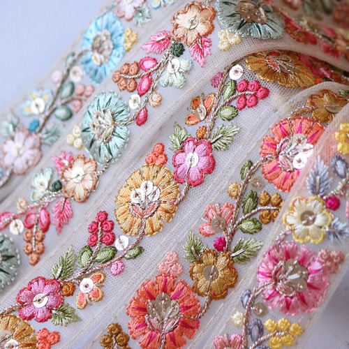 インド刺繍リボン No.14【イエロー】 インド刺繍/刺繍リボン