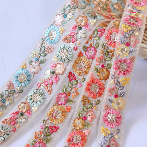 インド刺繍リボン No.14【オレンジ】 インド刺繍/刺繍リボン
