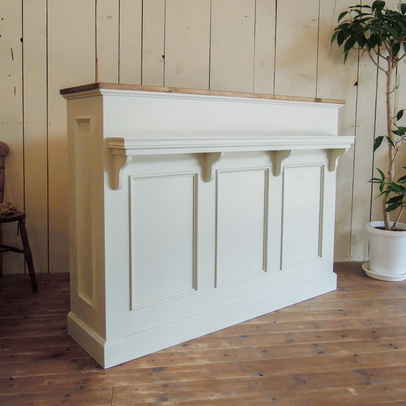 お花屋さん フラワーショップ カウンターテーブル 作業テーブル レジ台 W2000ホワイトオーク アンティークカウンター 