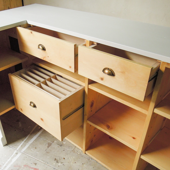 お花屋さん フラワーショップ カウンターテーブル 作業テーブル レジ台 W2000ホワイトオーク アンティークカウンター 