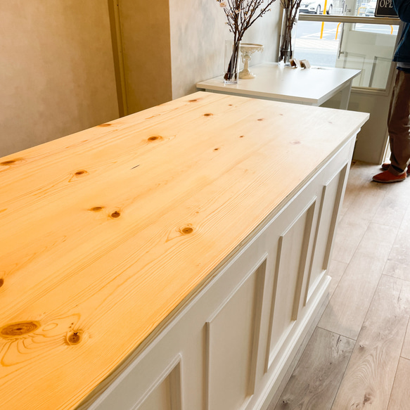 お花屋さん フラワーショップ カウンターテーブル 作業テーブル レジ台 W2000ホワイトオーク アンティークカウンター 