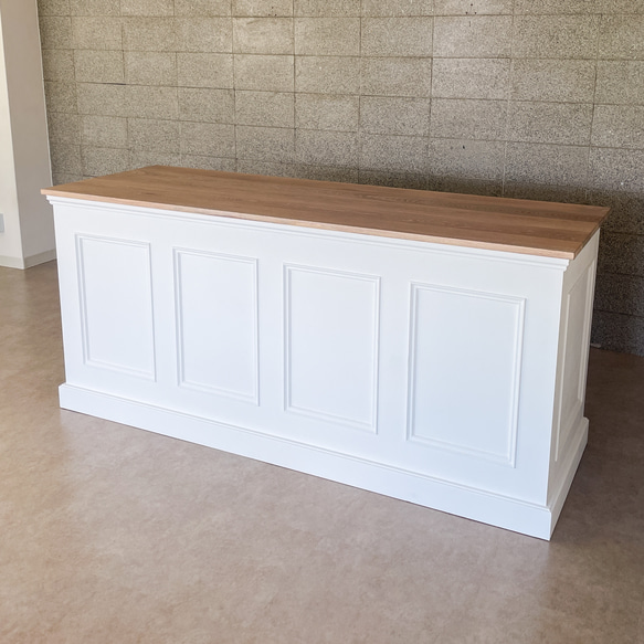 お花屋さん フラワーショップ カウンターテーブル 作業テーブル レジ台 W2000ホワイトオーク アンティークカウンター 