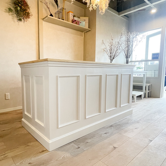 お花屋さん フラワーショップ カウンターテーブル 作業テーブル レジ台 W2000ホワイトオーク アンティークカウンター 