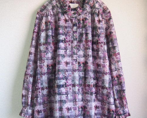 再販ハンドメイド♡リバティ×ギンガム、タグ オーガンジーフリルポニー 紫 d9404513e1fa47d7a3784e2345e151