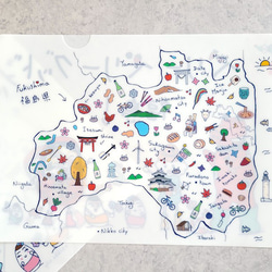 クリアファイル A4サイズ「福島の地図 n°2」赤べこデザイン 1枚目の画像