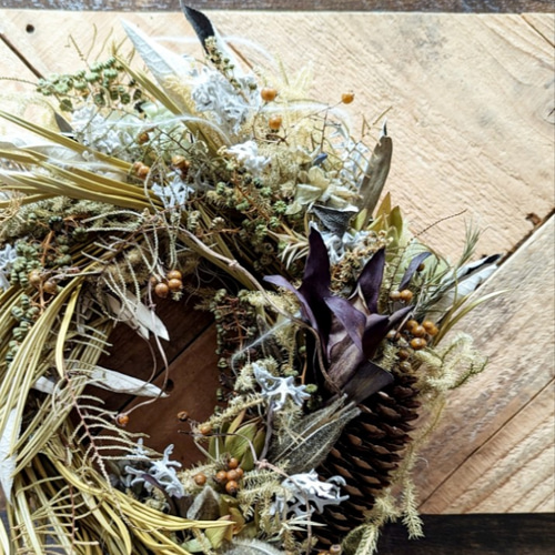 専用＊ソテツ＆ハナオクラ　ドライフラワーリース ソテツ＆ハナオクラ ドライフラワーリース リース fu.wa.ran