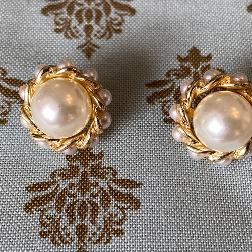 香　アンティークボタン　ジェルボタン　パール　バネ式イヤリング パールボタン 14mm| パールボタンの卸通販 《タカシマ》