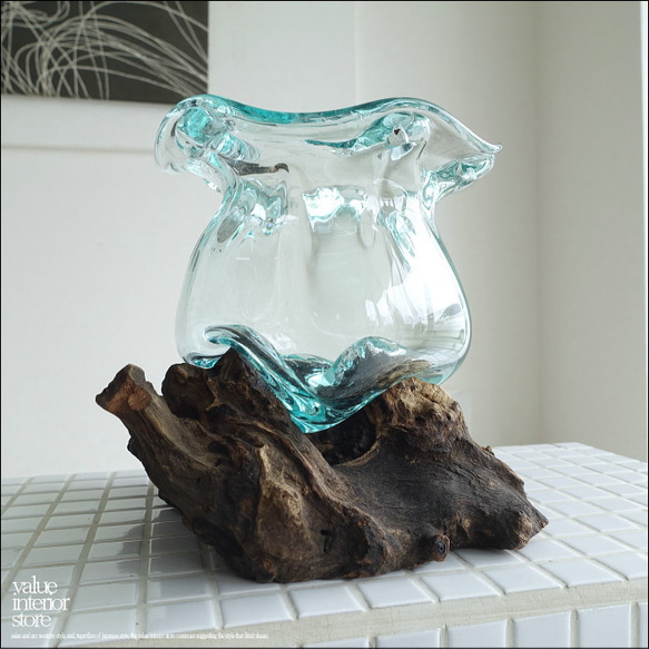 硝子フラワーベースTuli/01 花瓶 メダカ鉢 めだか鉢 プリミティブガラスベース 吹きガラス 手作り 一点物 1枚目の画像