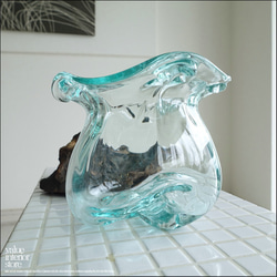 硝子フラワーベースTuli/01 花瓶 メダカ鉢 めだか鉢 プリミティブガラスベース 吹きガラス 手作り 一点物 7枚目の画像