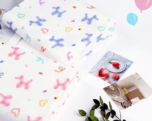 韓国製 バルーンアートの犬柄 風船ワンちゃん 生地 コットン100