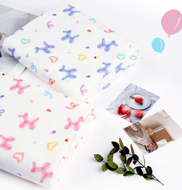 韓国製 バルーンアートの犬柄 風船ワンちゃん 生地 コットン100