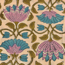 【50cm單位】米色布料紫藍花印度手工塊印花布料棉質 第2張的照片