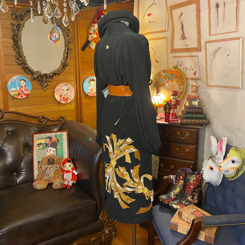 着物もんぺパンツ【黒】黒留袖 鷹 リメイクハンドメイド お正月 成人式 卒業式 着物もんぺパンツ【鷹】黒留袖 鷹 リメイクハンドメイド お正月