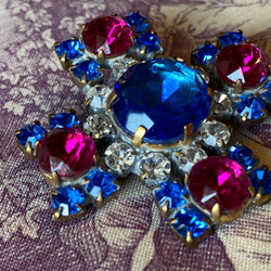 新商品！チェコ製♪『宝石のようなハンドメイドのビジューガラスアンティークボタン』～ブルー×濃いピンク～ 4枚目の画像