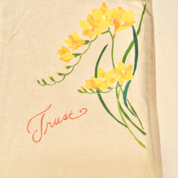 【受注生産】型染エコバッグ　2月誕生花フリージア 3枚目の画像