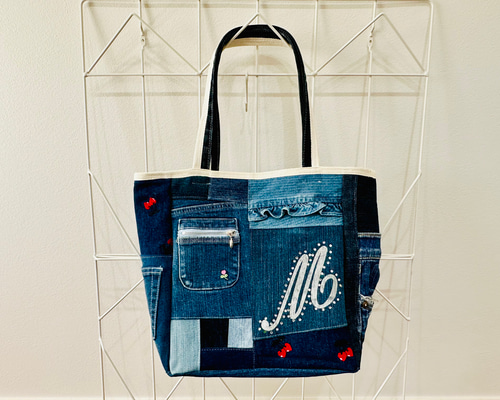 グレーデニムリメイクバッグ（L）No.799☆ハンドバッグ　マザーズバッグ グレーデニムリメイクバッグ（L）No.799☆ハンドバッグ マザーズバッグ