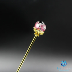 Sea drop かんざし ホタルガラス とんぼ玉 ピンク 14mm 蓄光タイプ ゴールド 一本挿し 髪飾り [230h 4枚目の画像
