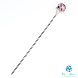 Sea drop かんざし ホタルガラス とんぼ玉 ピンク 14mm 蓄光タイプ シルバー 一本挿し 髪飾り [229h 1枚目の画像