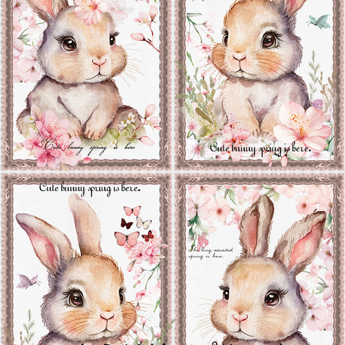 オリジナル 生地 ブロックデザイン ハンドメイド素材 クラフト うさぎ