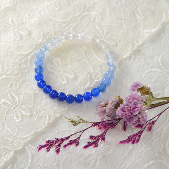 腕輪 ブルー 瑪瑙 ブレスレット ギフト 念珠 京都 7mm ブルー