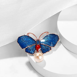 紫羅蘭琺琅珍珠藍蝴蝶胸針配飾 第3張的照片