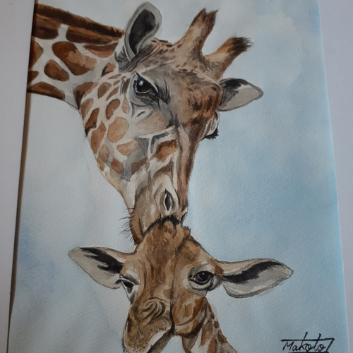 水彩画 母子のスキンシップ 絵画 makochin 通販 17056599
