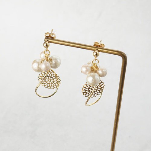 すぐ届く♪丸いフィット*天然石*真珠パール・SV92.5 ピアス*1188 花珠真珠ピアス＜7.9mm＞スタッド・K18YG・ダイヤモンド0.04ct
