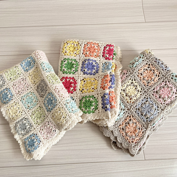 ベビーアルパカ混毛メリノウールで編んだオリジナルモチーフ繋ぎの膝掛け/ブランケット 送料無料 子供用 ベビー キッズサイズ オリジナルモチーフのクロッシェマフラー イエロー サラッと